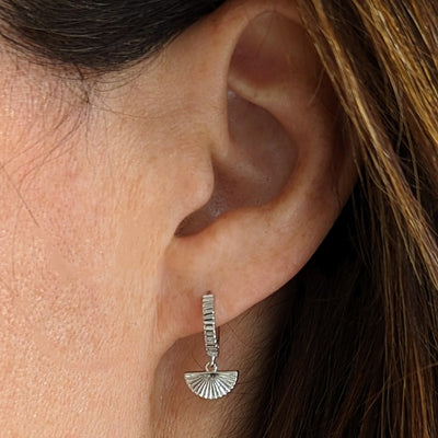 Sterling silver fan charm hoop earrings 