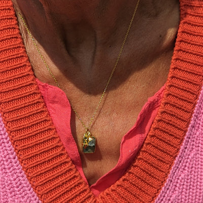 The Trio K2 Jasper, Aquamarine and Charm Gemstone Necklace - Gold Plated