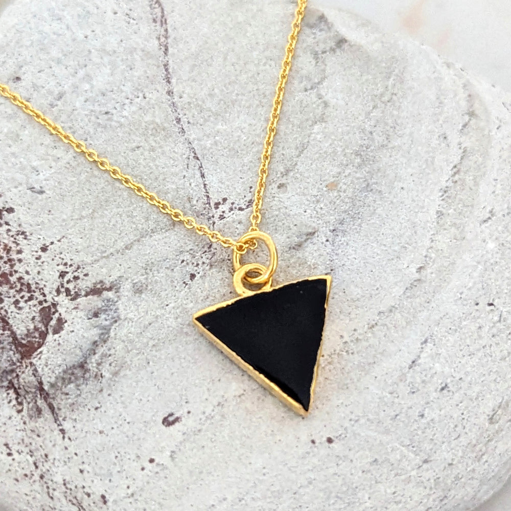 black tourmaline triangular pendant necklace