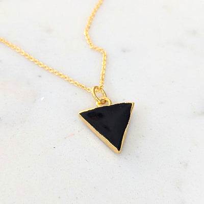 The Triangle Black Onyx Gemstone Necklace – 18ct Gold Plated