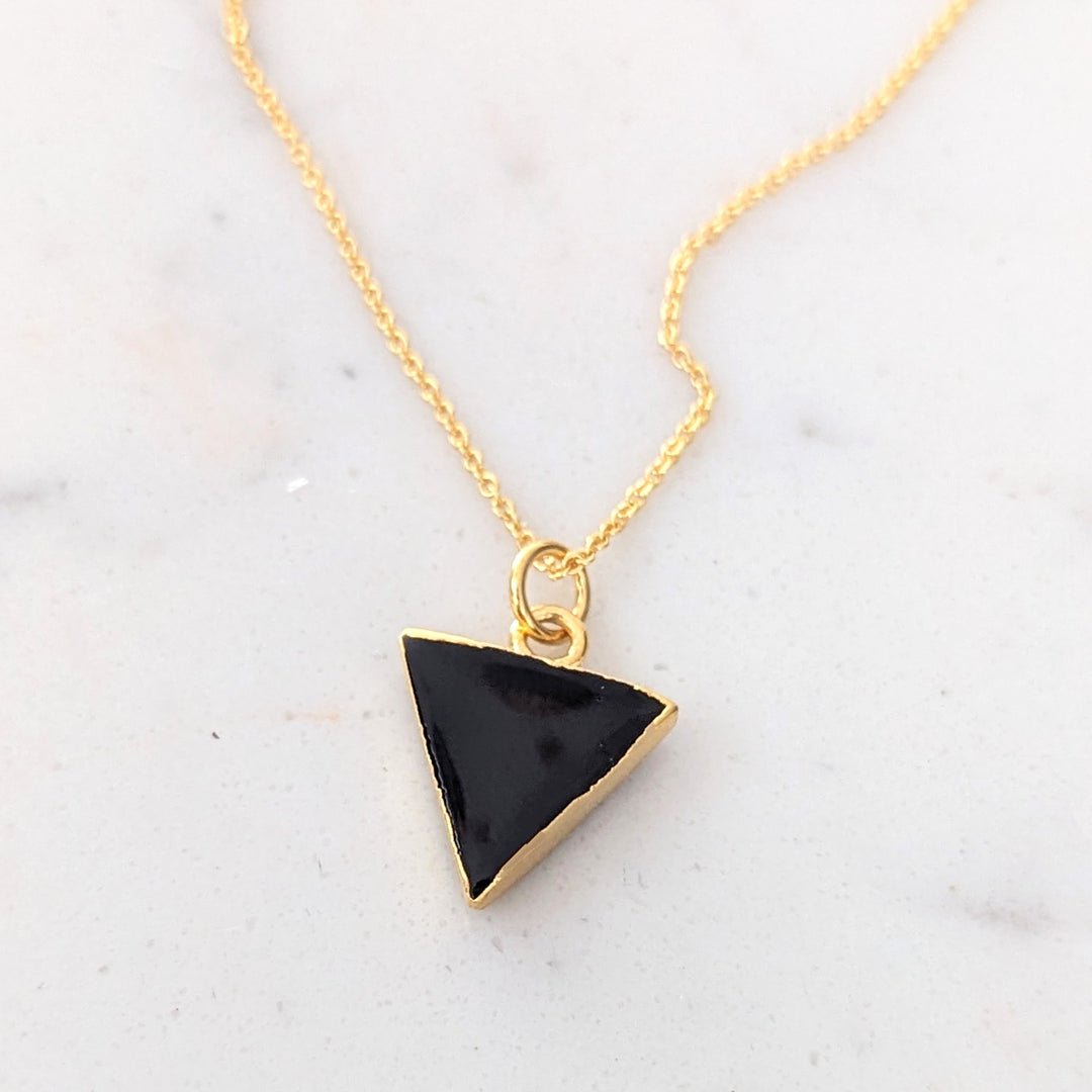 black tourmaline triangular pendant necklace