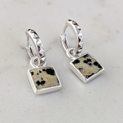 The Square Dalmatian Jasper Gemstone Hoop Earrings - Sterling Silver
