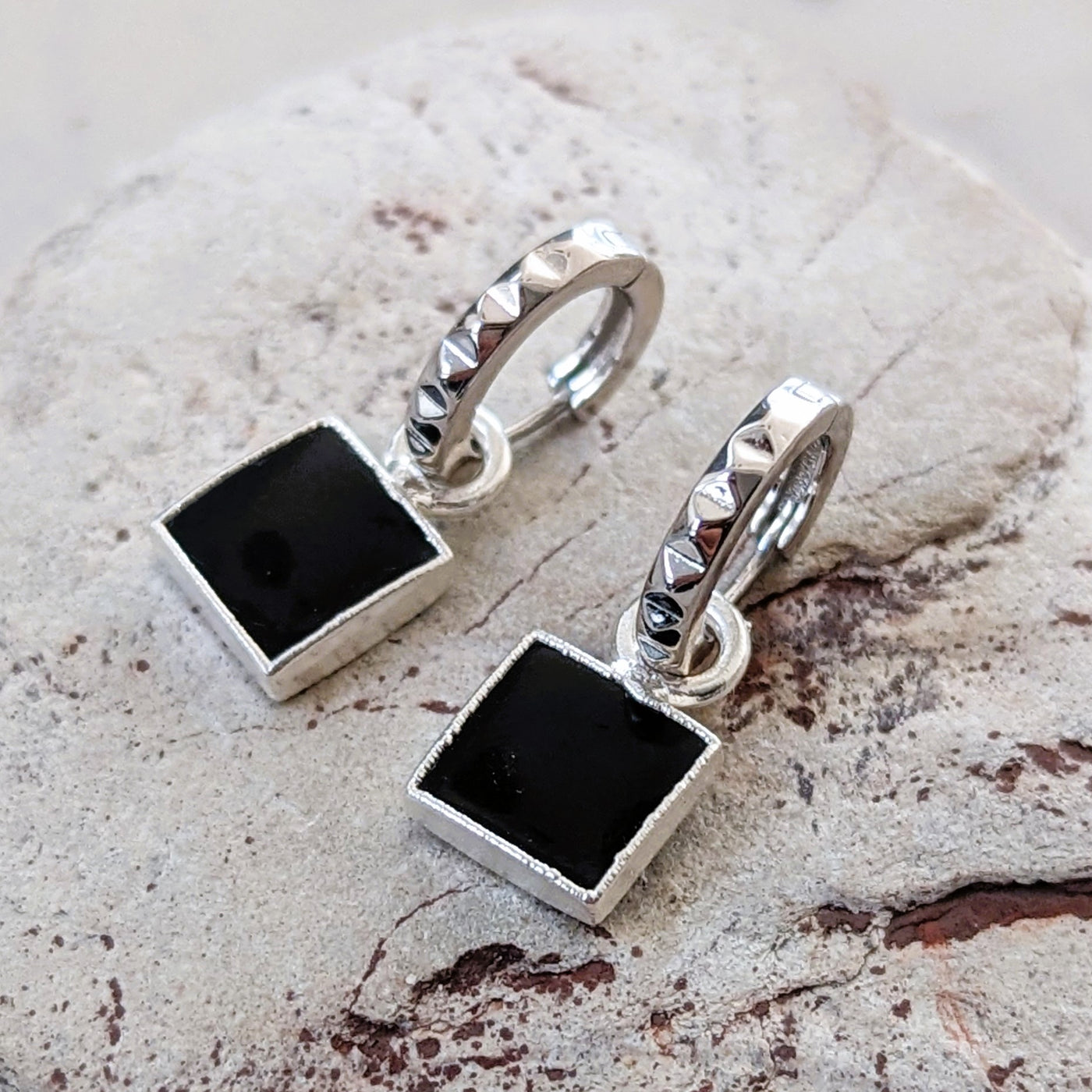 sterling silver black tourmaline hoop earrings