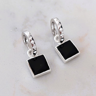 sterling silver black tourmaline hoop earrings