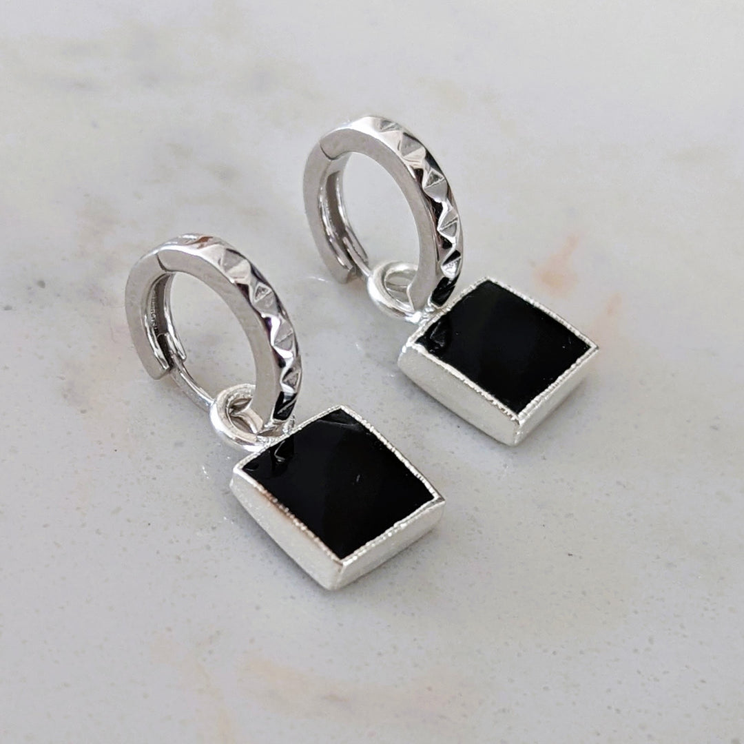 sterling silver black tourmaline hoop earrings