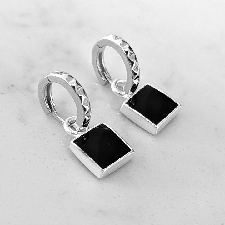 sterling silver black tourmaline hoop earrings