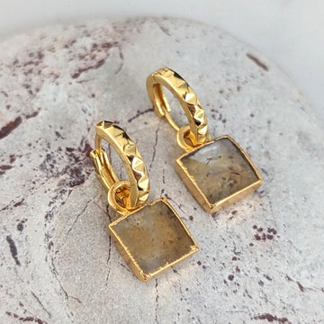 The Square Citrine Gemstone Hoop Earrings