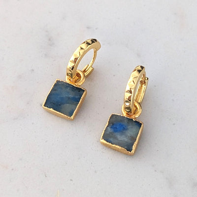 gold plated k2 jasper square charm hoop earrings