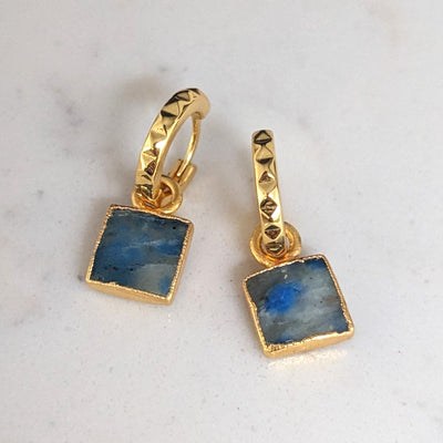 18 carat gold plated k2 jasper square charm hoop earrings