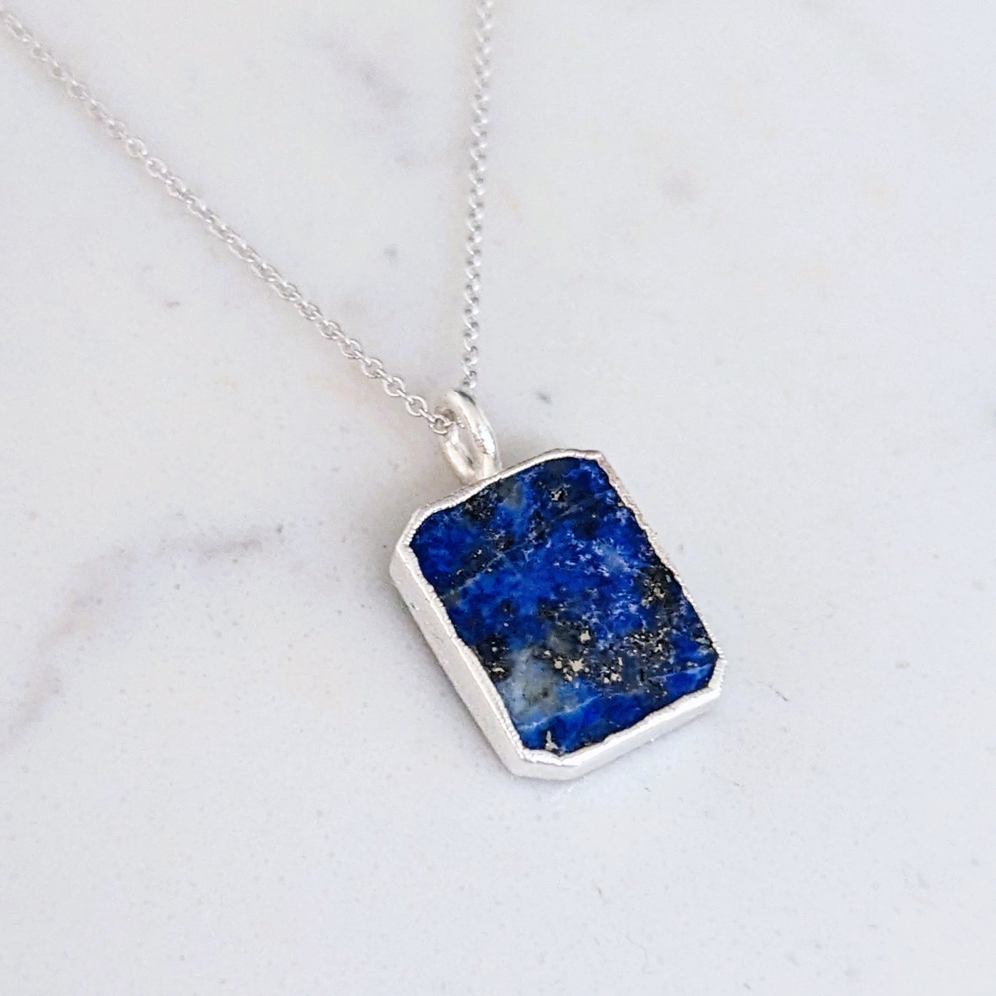 The Rectangle Lapis Lazuli Gemstone Necklace - Sterling Silver