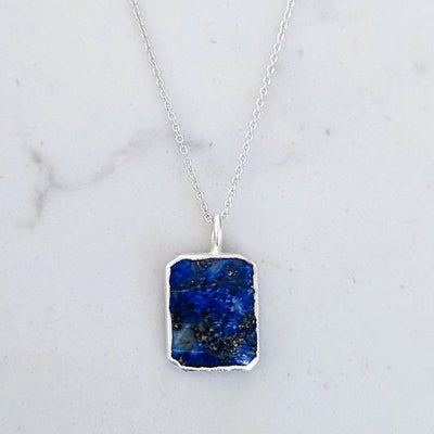 The Rectangle Lapis Lazuli Gemstone Necklace - Sterling Silver