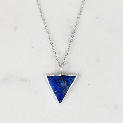 sterling silver lapis lazuli triangular pendant necklace