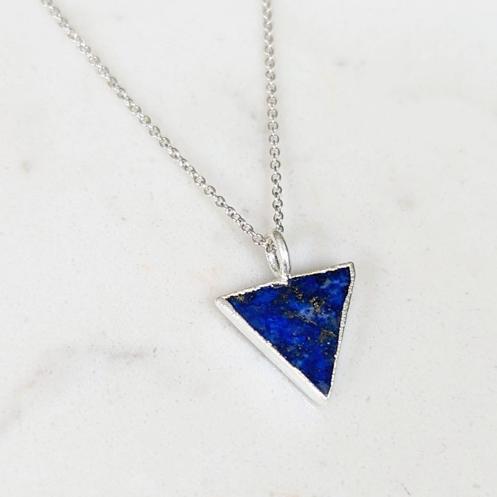 sterling silver lapis lazuli triangular pendant necklace