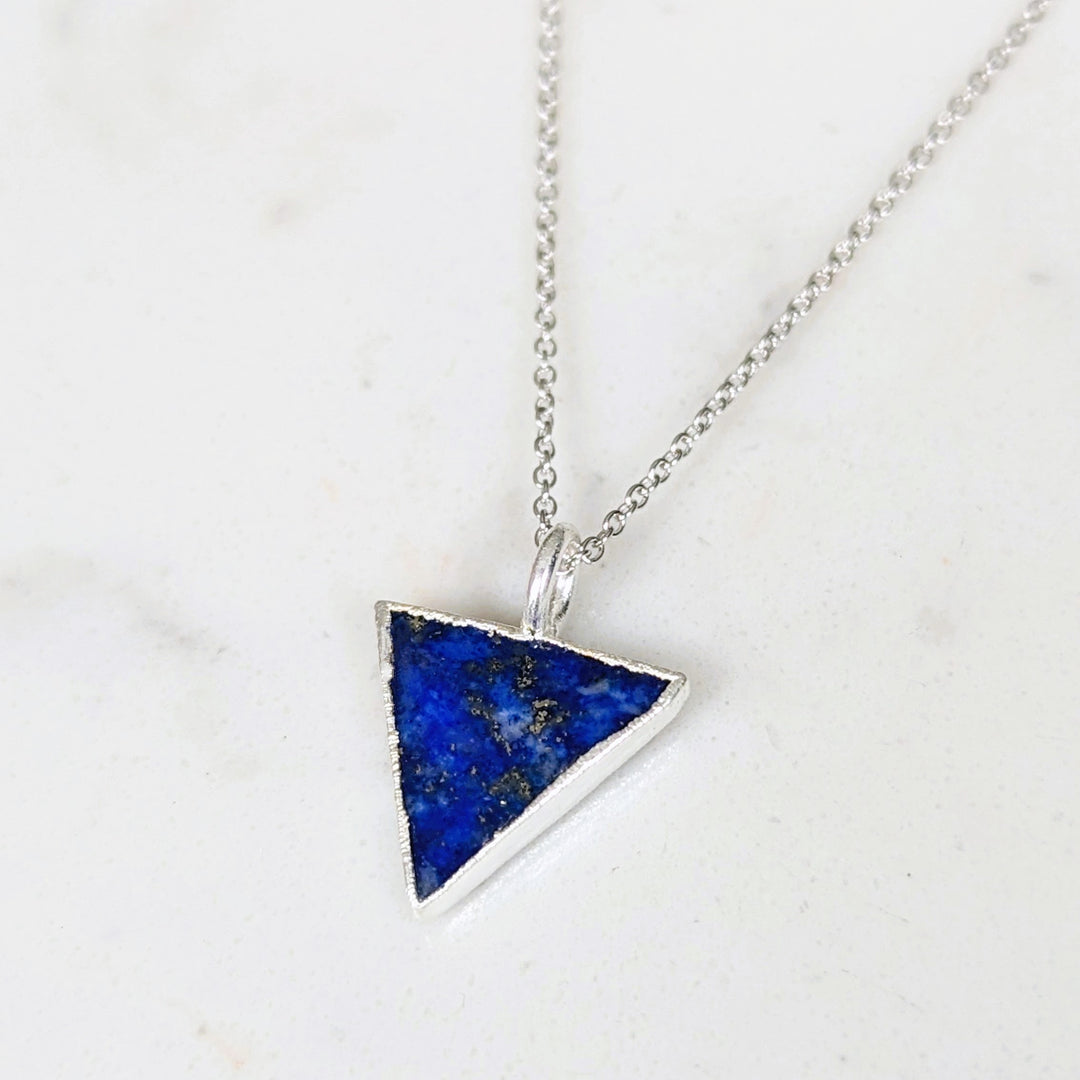 sterling silver lapis lazuli triangular pendant necklace