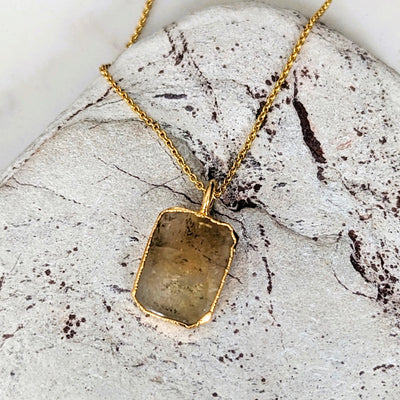 gold citrine rectangular pendant necklace