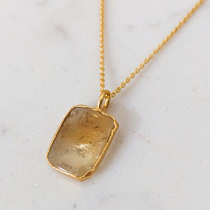 gold citrine rectangular pendant necklace
