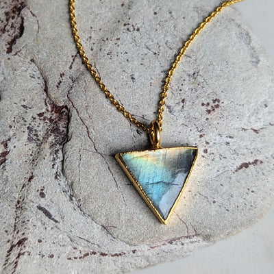 gold labradorite triangular charm pendant necklace