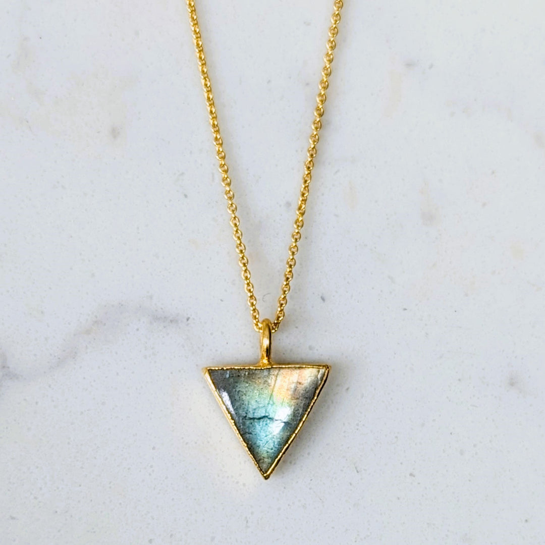 gold labradorite triangular charm pendant necklace