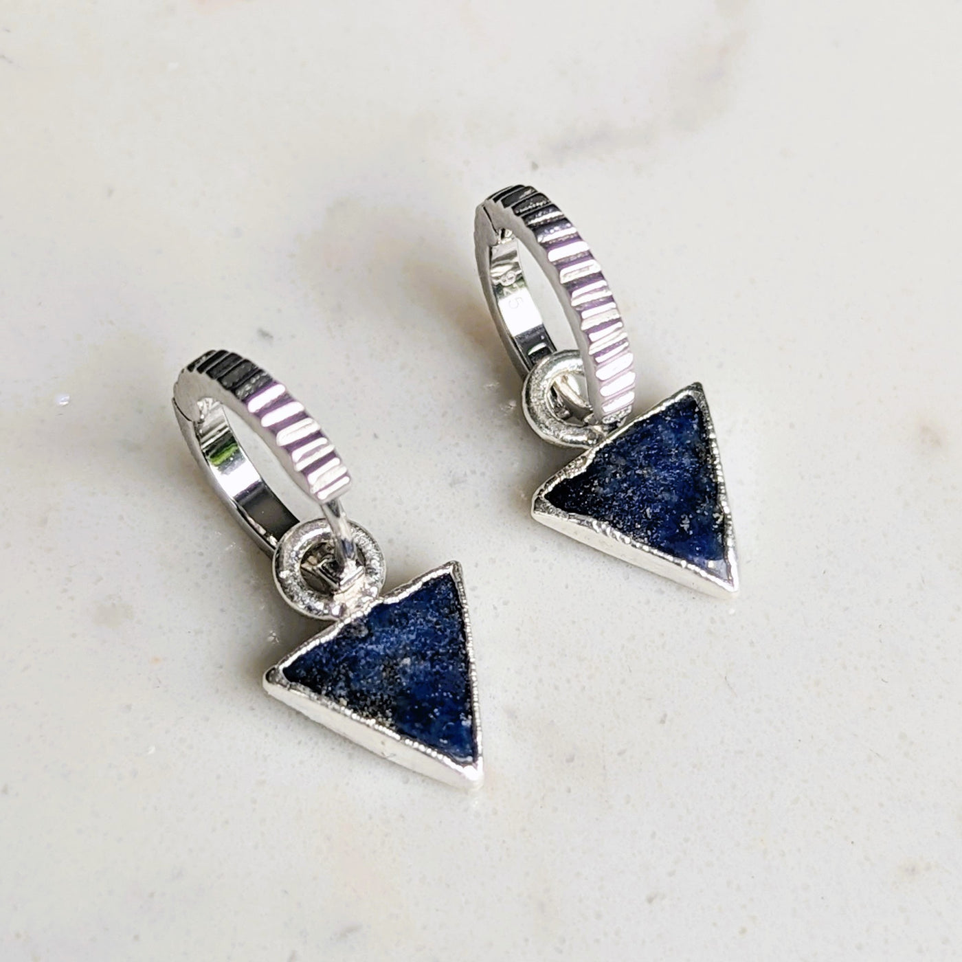 The Triangle Lapis Lazuli Gemstone Hoop Earrings - Sterling Silver