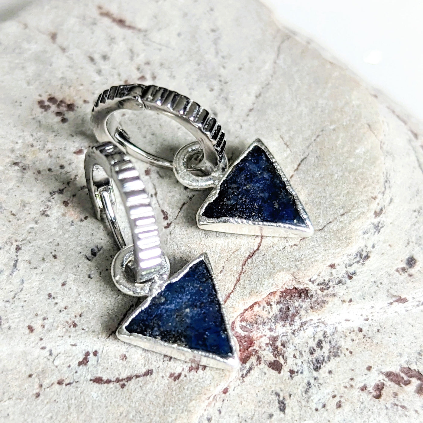 The Triangle Lapis Lazuli Gemstone Hoop Earrings - Sterling Silver