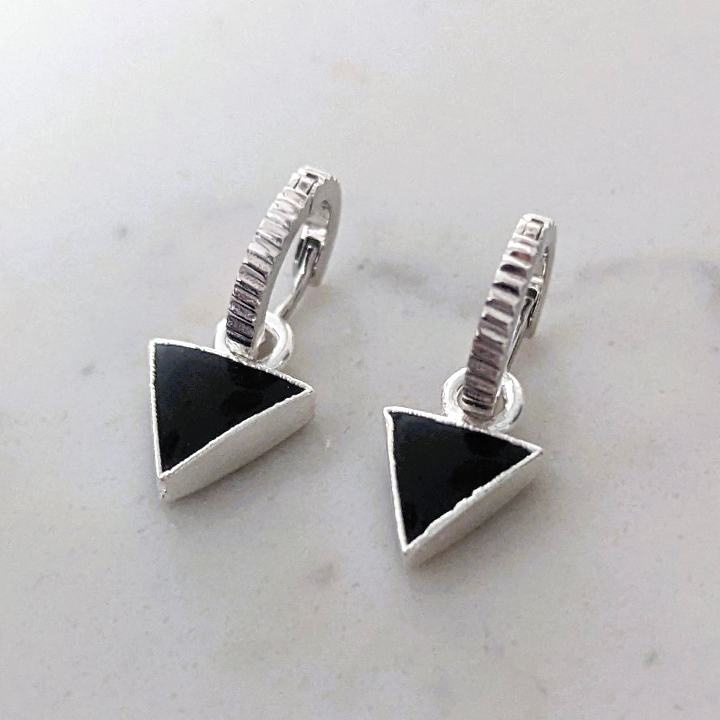 The Triangle Black Onyx Gemstone Hoop Earrings - Sterling Silver