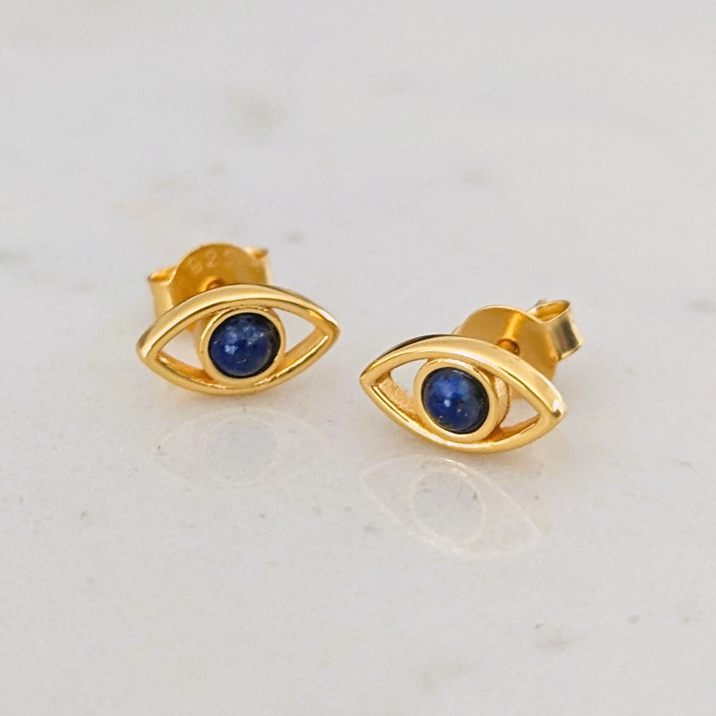 lapis lazuli and gold vermeil evil eye stud earrings