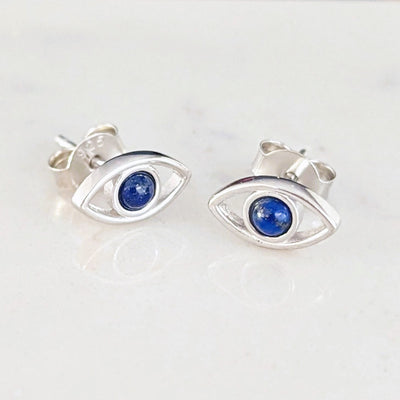 Evil Eye Stud Earrings - Lapis Lazuli and Sterling Silver