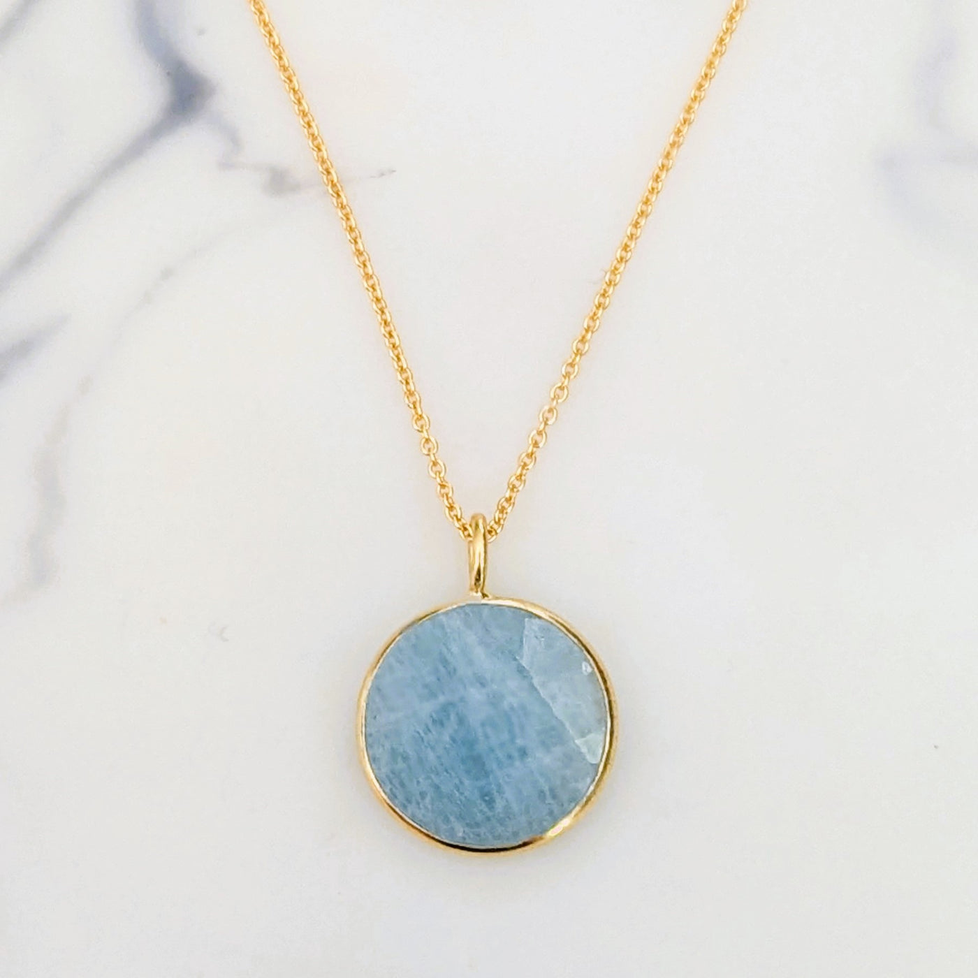 gold aquamarine March birthstone pendant necklace