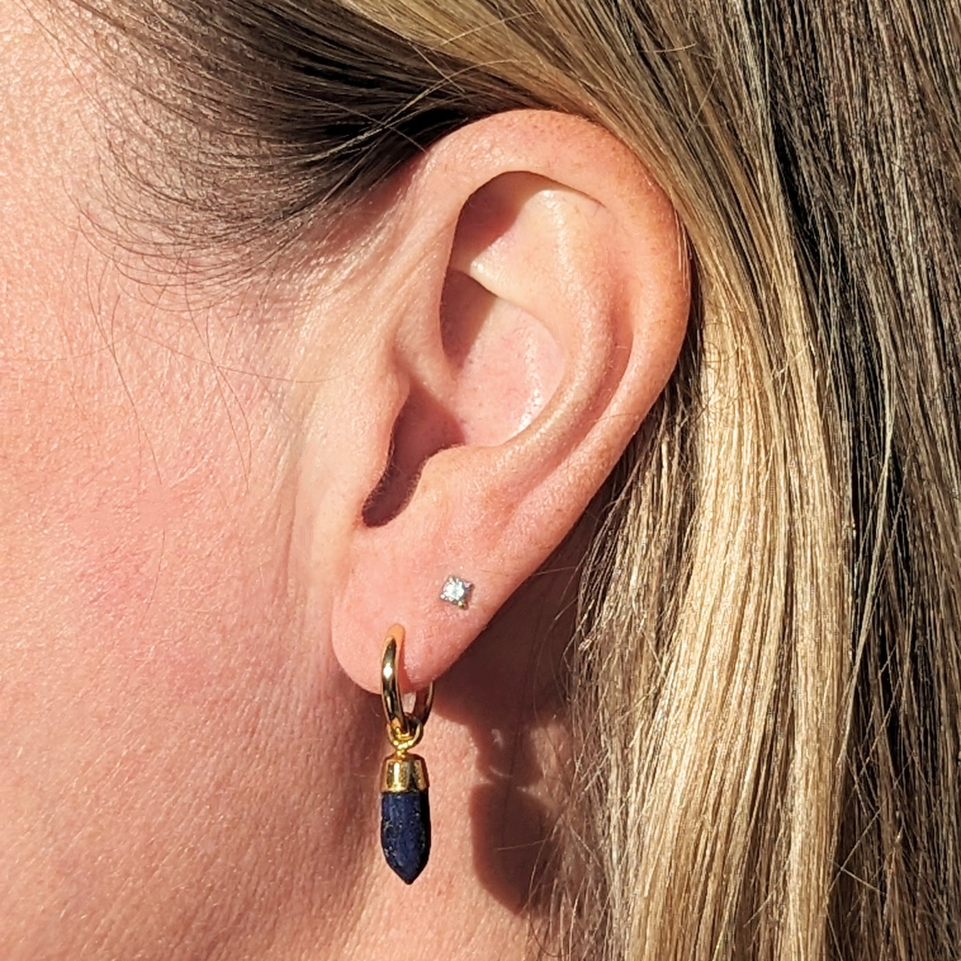 lapis lazuli spike hoop earrings