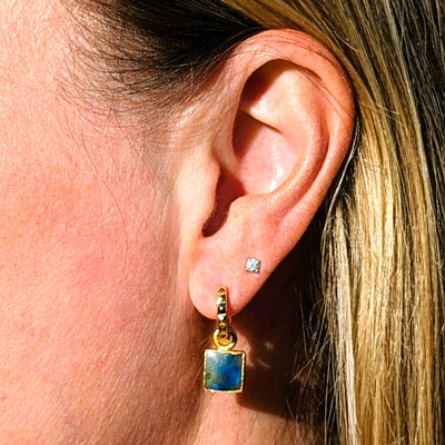 gold plated k2 jasper square charm hoop earrings