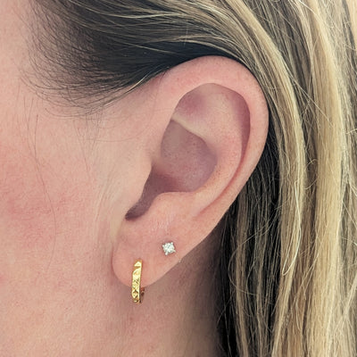 gold plated sterling silver pyramid hoop huggie earrings