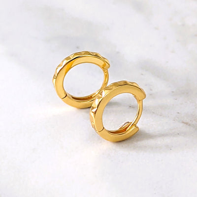 gold plated sterling silver pyramid hoop huggie earrings