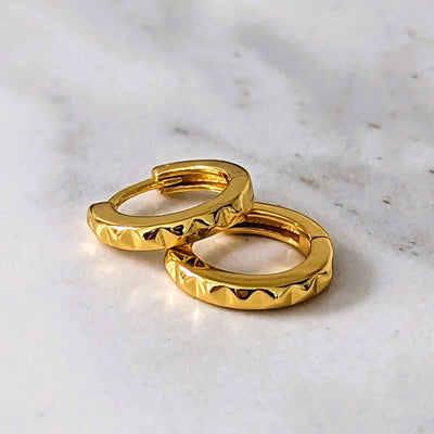gold plated sterling silver pyramid hoop huggie earrings