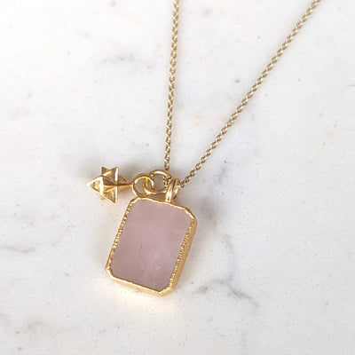 The Duo Rose Quartz Necklace - 18ct Gold Plated