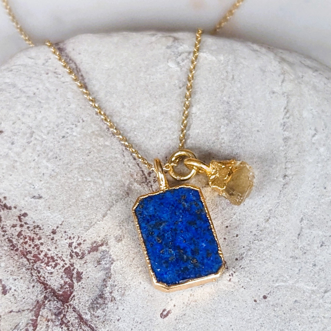 lapis lazuli and citrine pendant necklace