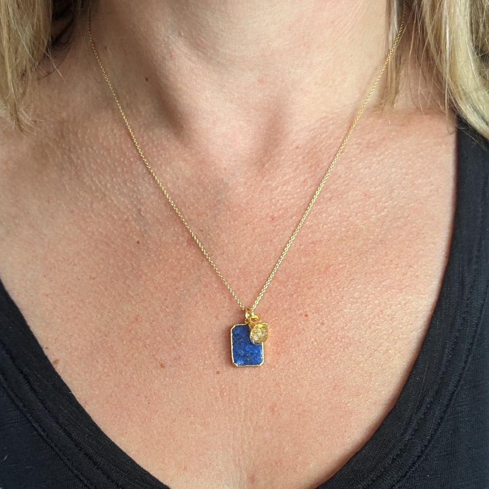 lapis lazuli and citrine pendant necklace