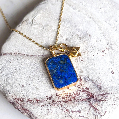 lapis lazuli and tetrahedron star pendant necklace