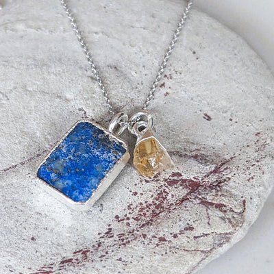 sterling silver lapis lazuli and citrine pendant necklace