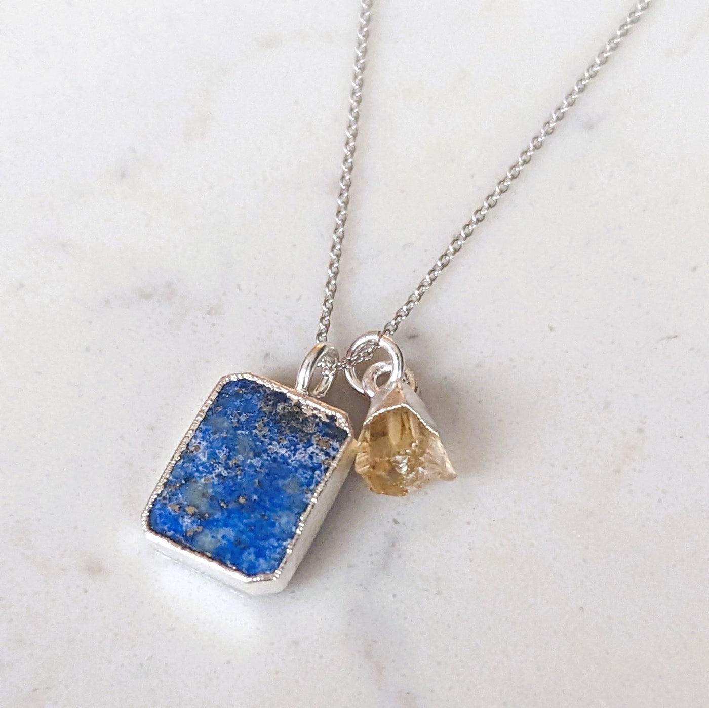 sterling silver lapis lazuli and citrine pendant necklace