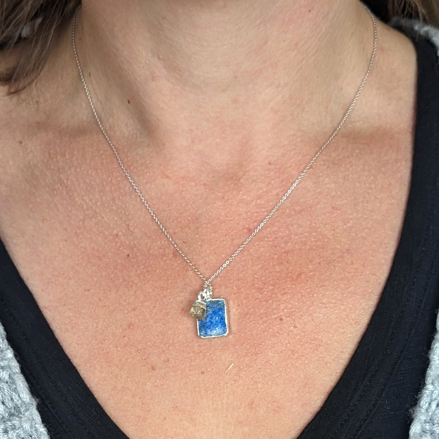 sterling silver lapis lazuli and citrine pendant necklace