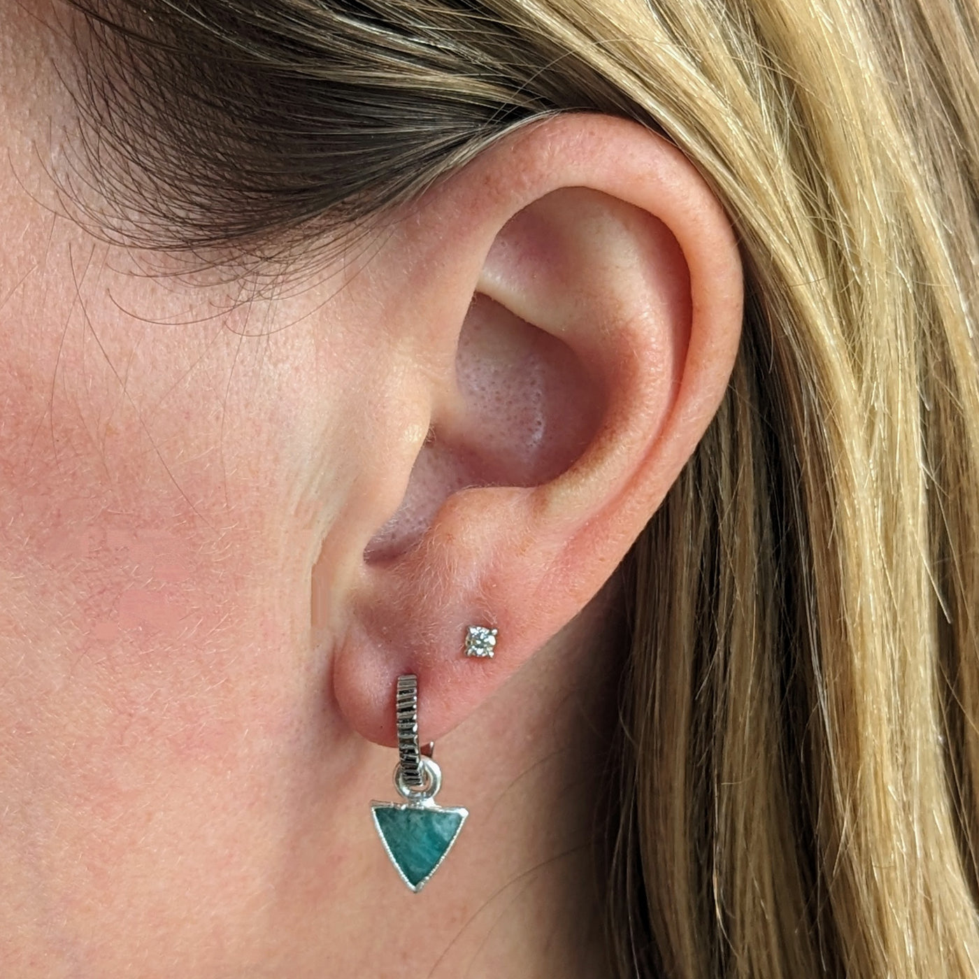 The Triangle Amazonite Gemstone Hoop Earrings - Sterling Silver