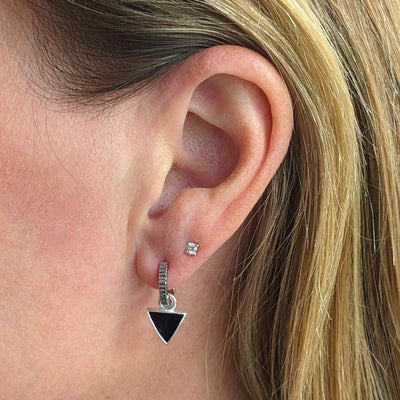 The Triangle Black Onyx Gemstone Hoop Earrings - Sterling Silver