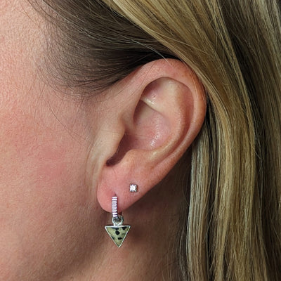 sterling silver dalmatian jasper triangle charm earrings