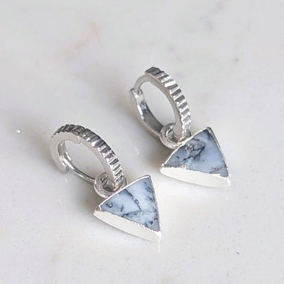 The Triangle Dendritic Agate Gemstone Hoop Earrings - Sterling Silver
