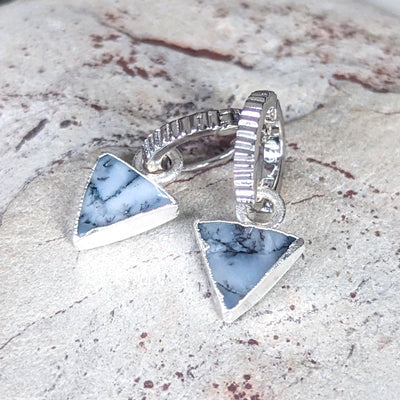 The Triangle Dendritic Agate Gemstone Hoop Earrings - Sterling Silver