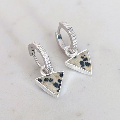 sterling silver dalmatian jasper triangle charm earrings