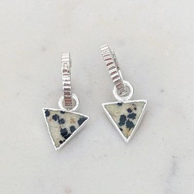 sterling silver dalmatian jasper triangle charm earrings