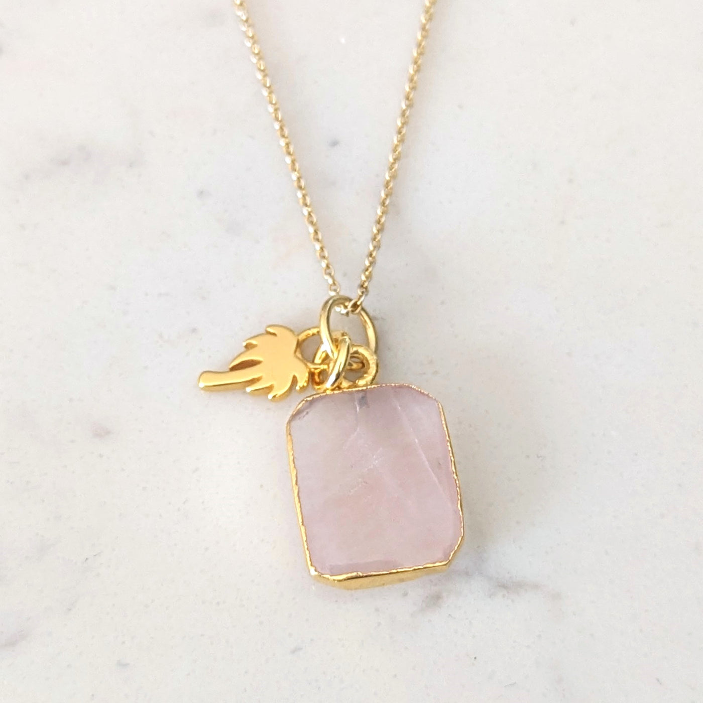 The Duo Rose Quartz Necklace - 18ct Gold Plated