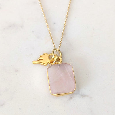 The Duo Rose Quartz Necklace - 18ct Gold Plated