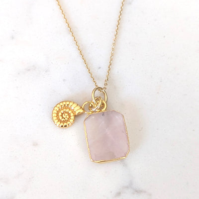 The Duo Rose Quartz Necklace - 18ct Gold Plated
